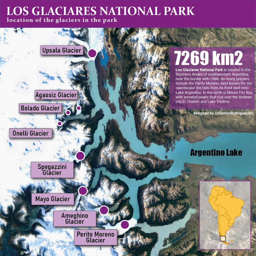 map of los glaciares national park in patagonia