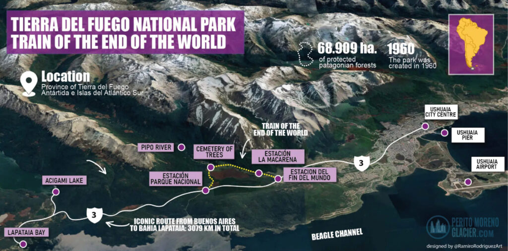 Tierra del Fuego NP and TRain of the end of the world Map