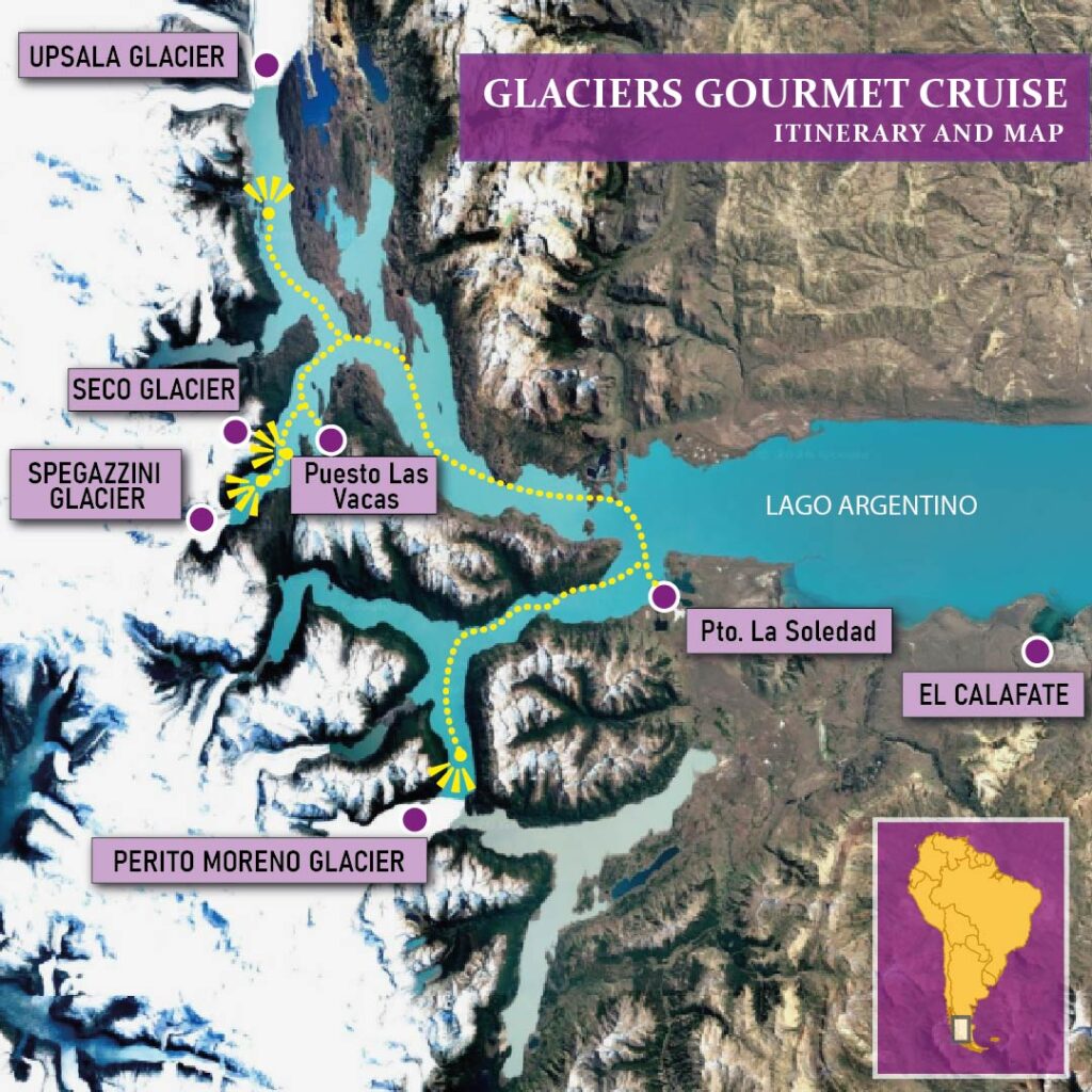 glaciers gourmet cruise itinerary and map