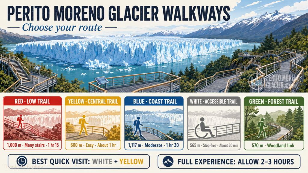 infographic routes at catawalks perito moreno glacier