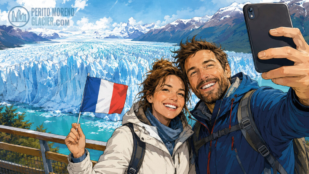 perito moreno glacier for french traveleres couple