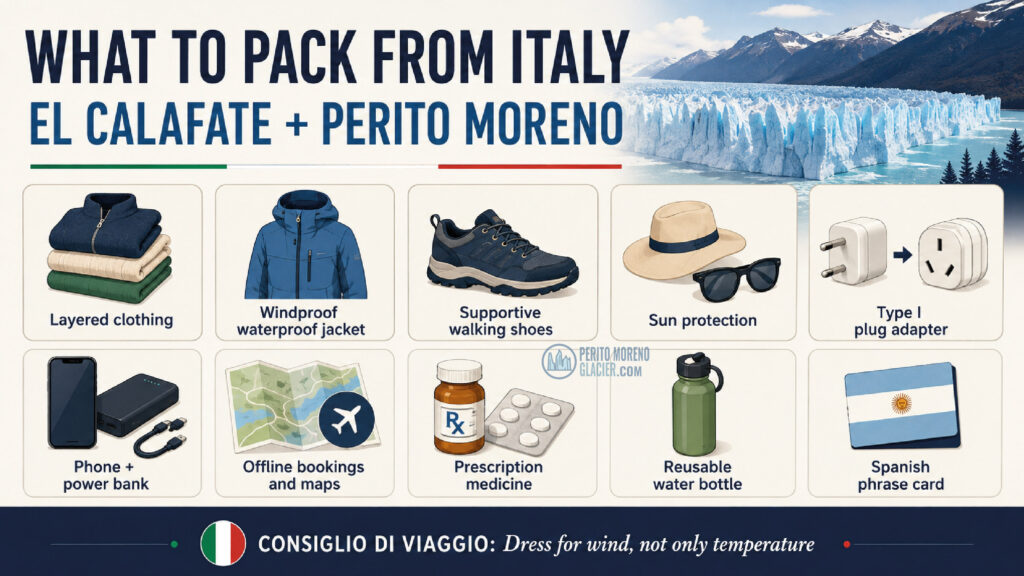 perito moreno glacier for italian travelers what to pack