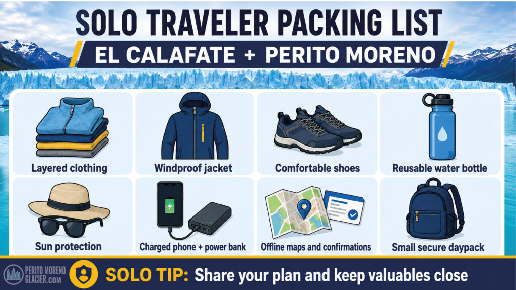 solo travelers perito moreno calafate packing